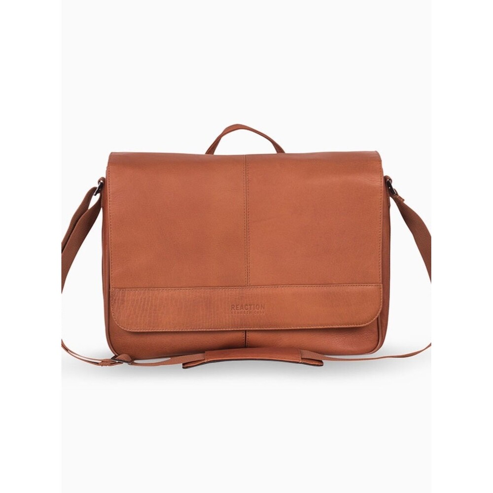 Kenneth Cole Reaction Tan Leather Flap Messenger Bag